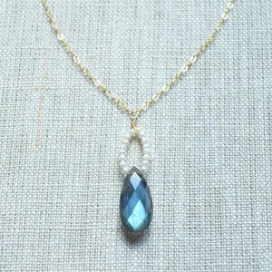 Labradorite Necklace with White Seed Pearls - Hand Made in Canada